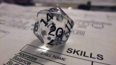 A 20 Sided Die and Character Sheet